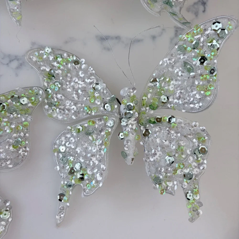 11pc Decorative Butterfly Clip Lot Sequin Velvet Rhinestone Floral Craft Decor